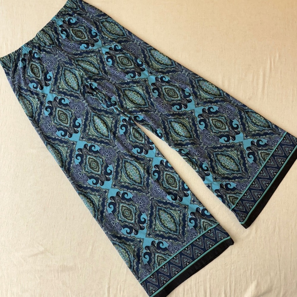 One World Live and Let Live‎ Teal Paisley Wide Leg Palazzo Pants Small - Picture 2 of 9